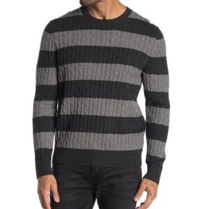 Brooks Brothers Men's Scoop Neck Wool Sweater with Gray and Black Stripes Large